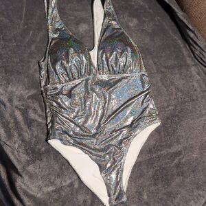 Shimmering Silver One Piece Swimsuit